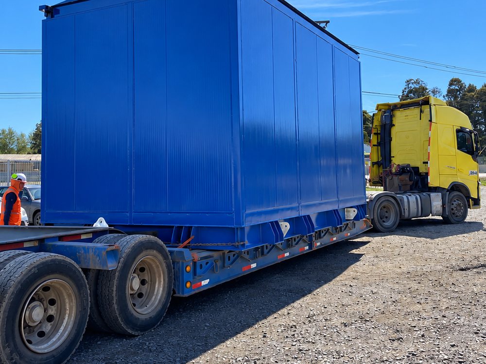 Sala eléctrica metálica azul transportada en camión